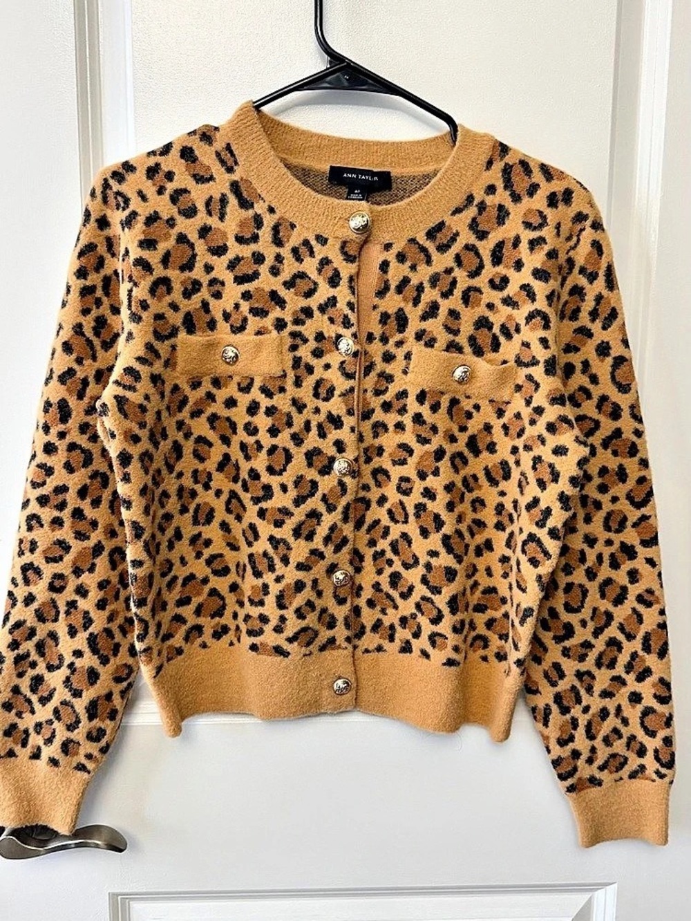 Ann Taylor Animal Print Cardigan Medium P Brown & Black